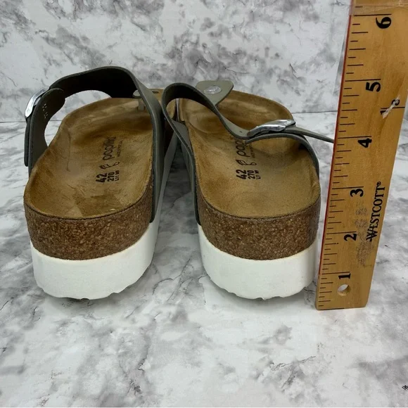 BIRKENSTOCK PAPILLIO GIZEH PLATFORM NUBUCK LEATHER DOVE GRAY Sz 42 Women’s Sz 11